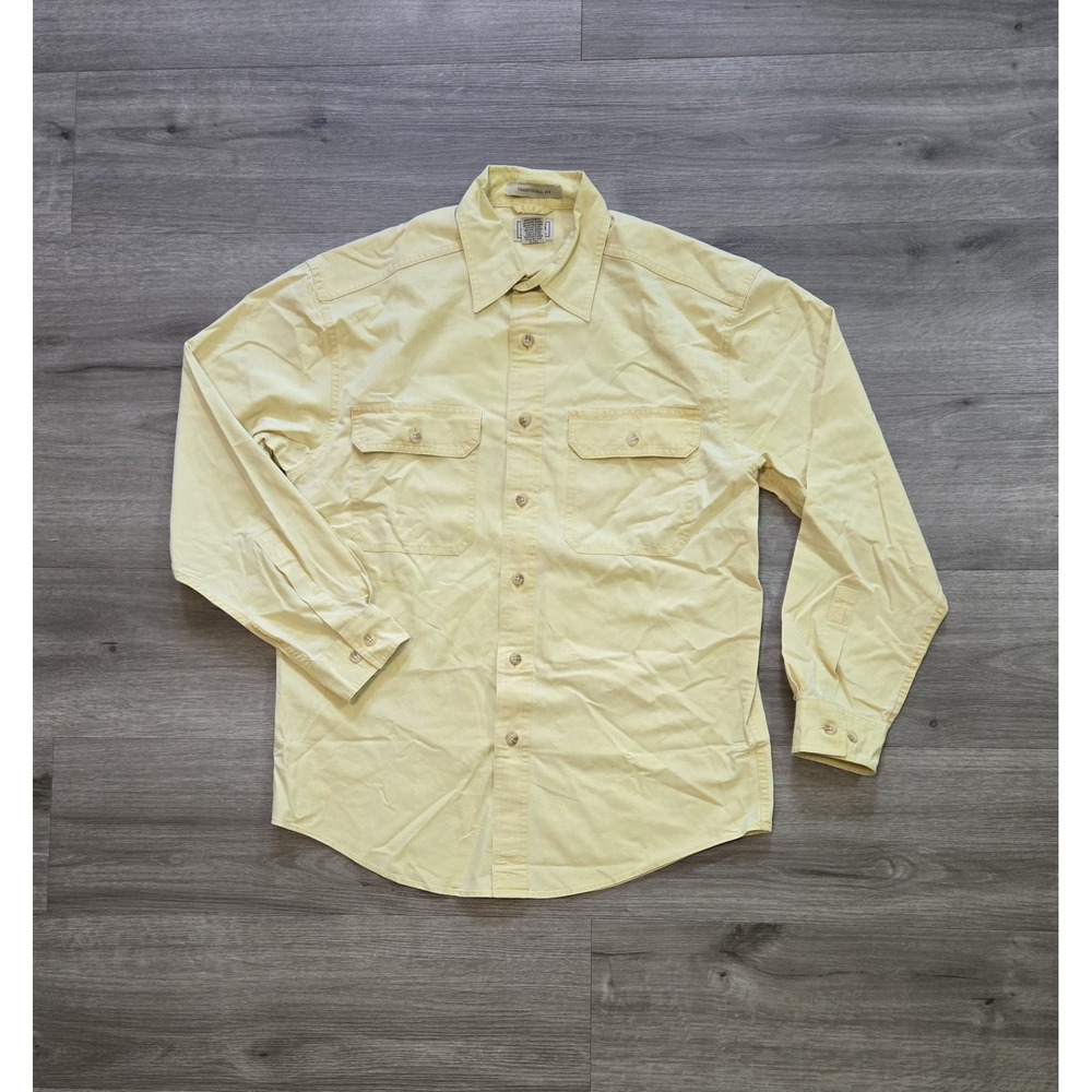 LL Bean Sunwashed Canvas Traditional Fit Yellow LS Button Up Shirt Small Utility